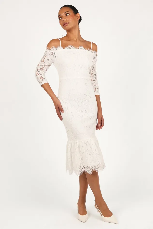 Off The Shoulder Dresses Lindy Midi Dress White 8211 Petal and Pup Women