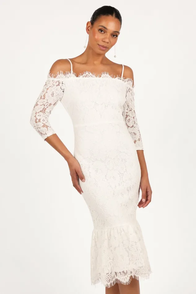 Off The Shoulder Dresses Lindy Midi Dress White 8211 Petal and Pup Women