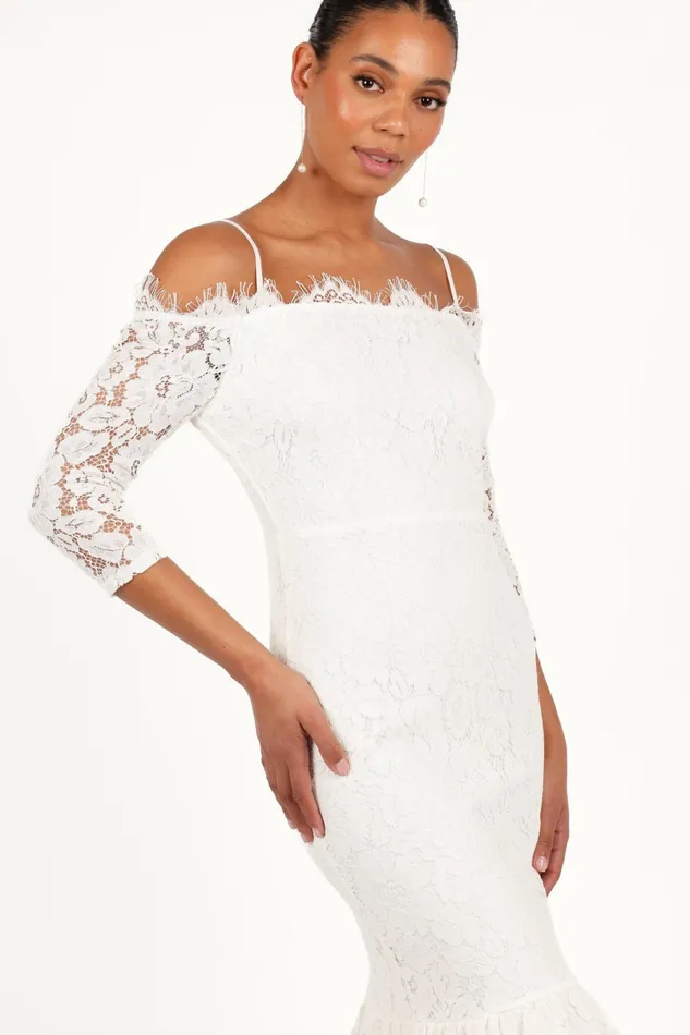 Off The Shoulder Dresses Lindy Midi Dress White 8211 Petal and Pup Women