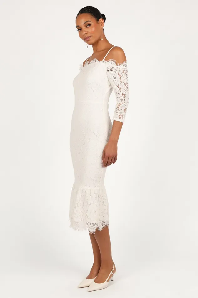 Off The Shoulder Dresses Lindy Midi Dress White 8211 Petal and Pup Women