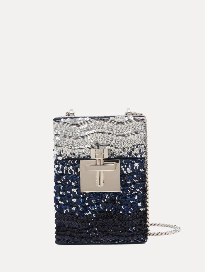 Ombr Sequin Alibi Top Handle Bag Silver and Blue Women Oscar De La Renta Handbags Ombr Sequin Alibi Top Handle Bag Silver and Blue Women Oscar De La Renta Handbags