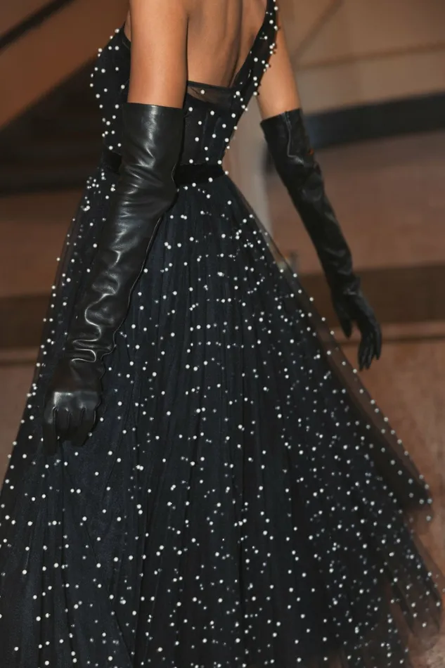 One Shoulder Pearl Beaded Midi Ballgown Black Best Sellers Mac Duggal Women