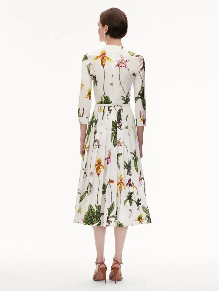 Orchid Cotton Poplin 34 Sleeve Dress White Multi Women Oscar De La Renta Dresses Orchid Cotton Poplin 34 Sleeve Dress White Multi Women Oscar De La Renta Dresses