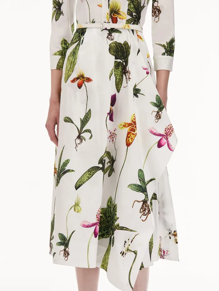 Orchid Cotton Poplin 34 Sleeve Dress White Multi Women Oscar De La Renta Dresses Orchid Cotton Poplin 34 Sleeve Dress White Multi Women Oscar De La Renta Dresses