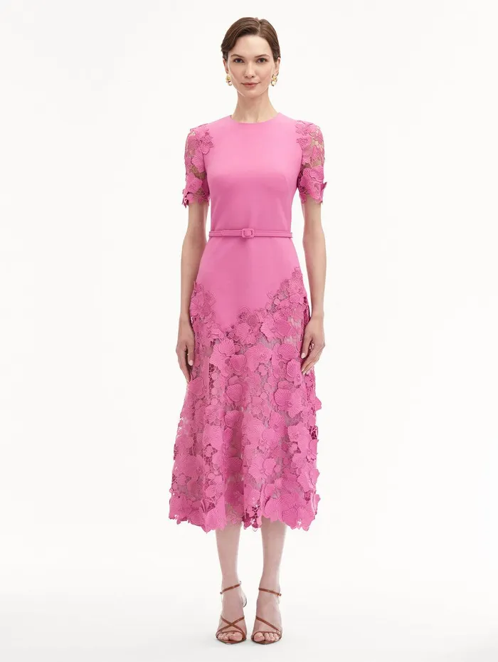 Orchid Guipure Lace Inset Dress Rosehip Women Oscar De La Renta Dresses Orchid Guipure Lace Inset Dress Rosehip Women Oscar De La Renta Dresses