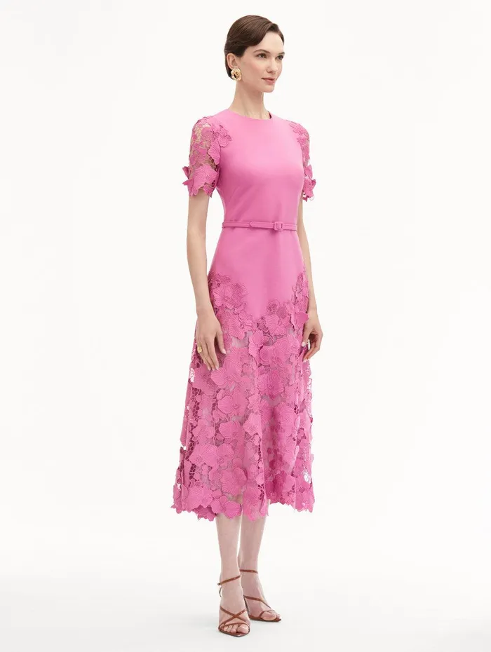 Orchid Guipure Lace Inset Dress Rosehip Women Oscar De La Renta Dresses Orchid Guipure Lace Inset Dress Rosehip Women Oscar De La Renta Dresses