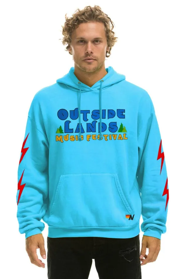 Outside Lands 2024 Relaxed Pullover Hoodie 8211 Neon Blue WomenMen Aviator Nation Hoodies