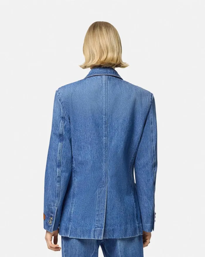 Oversized Tailored Denim Blazer Blue Women Versace Blazer and Jackets