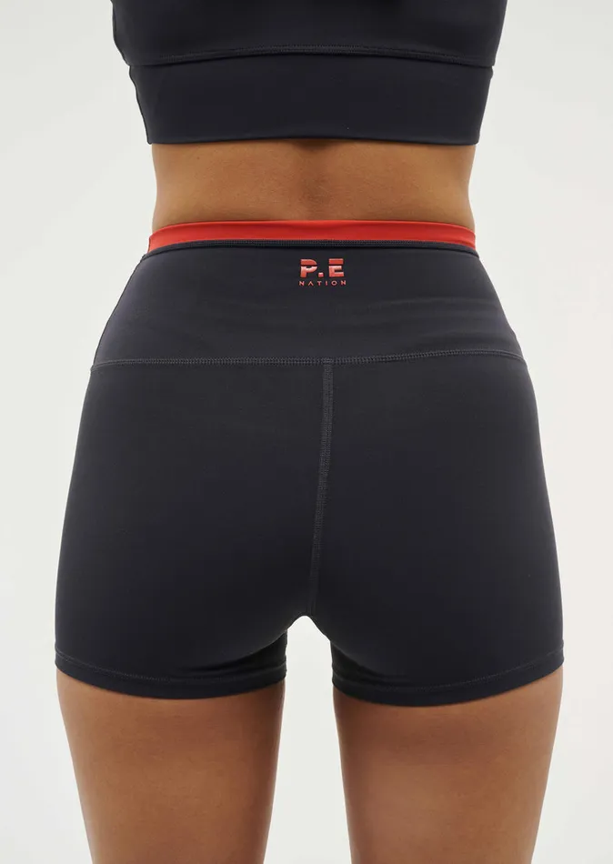 PE Nation VITA 2 58243 BIKE SHORT IN MARINE BLUE POPPY RED Women ActivewearShorts