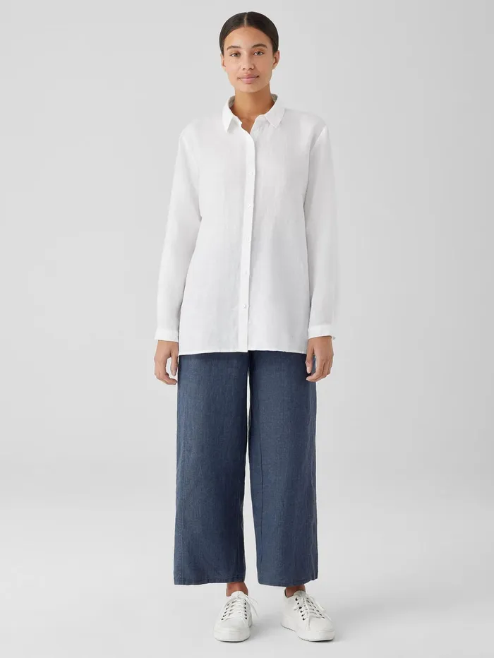 Pants Shorts and Jumpsuits Women Eileen Fisher Organic Handkerchief Linen Classic Collar Shirt White