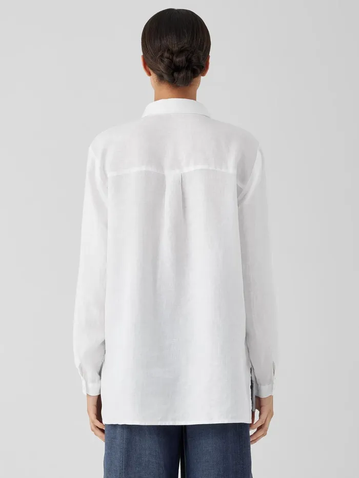 Pants Shorts and Jumpsuits Women Eileen Fisher Organic Handkerchief Linen Classic Collar Shirt White
