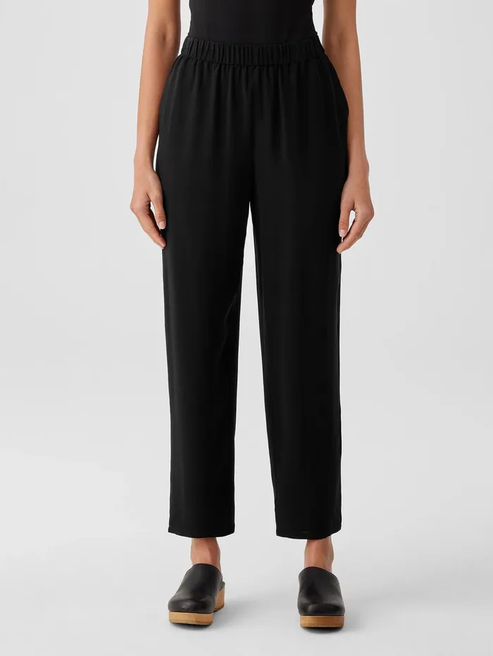 Pants Shorts and Jumpsuits Women Eileen Fisher Silk Georgette Crepe Tapered Pant Black