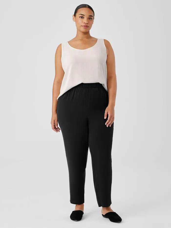 Pants Shorts and Jumpsuits Women Eileen Fisher Silk Georgette Crepe Tapered Pant Black