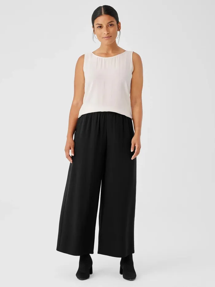Pants Shorts and Jumpsuits Women Eileen Fisher Silk Georgette Crepe WideLeg Pant Black
