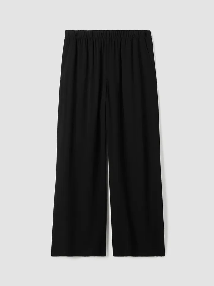 Pants Shorts and Jumpsuits Women Eileen Fisher Silk Georgette Crepe WideLeg Pant Black