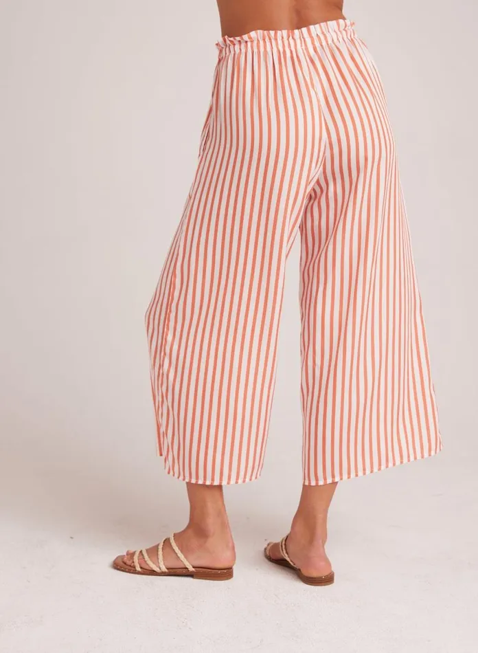 Pants Women Bella Dahl Ruffle Waist Wide Leg Crop 8211 Sunset Blaze Stripe