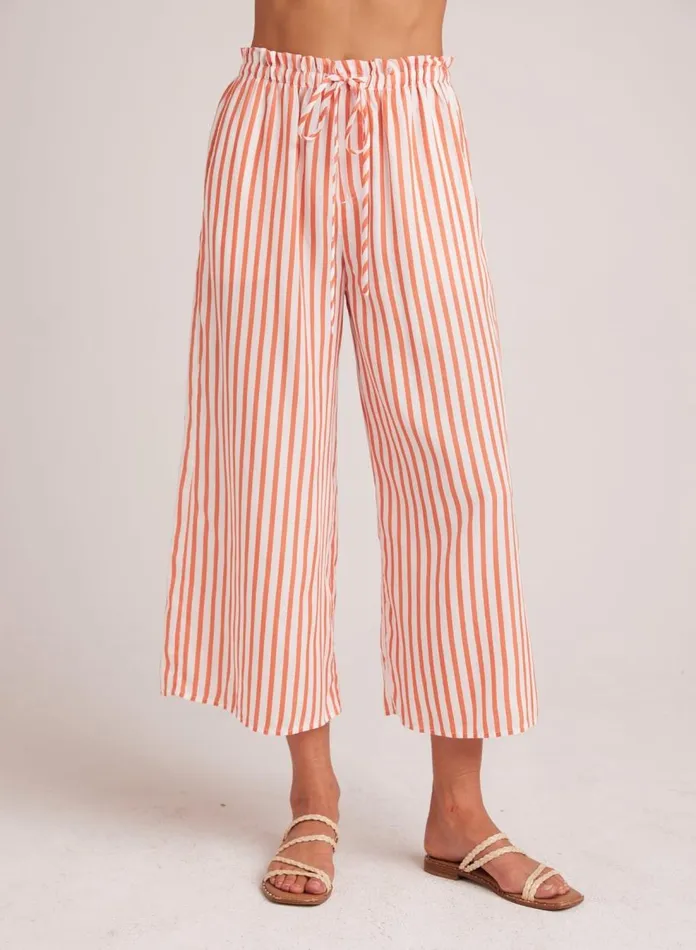 Pants Women Bella Dahl Ruffle Waist Wide Leg Crop 8211 Sunset Blaze Stripe