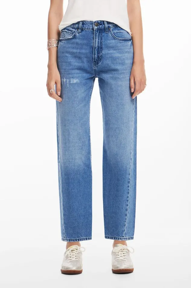 Pants Women Desigual Denim With Daisy Illustration Blue