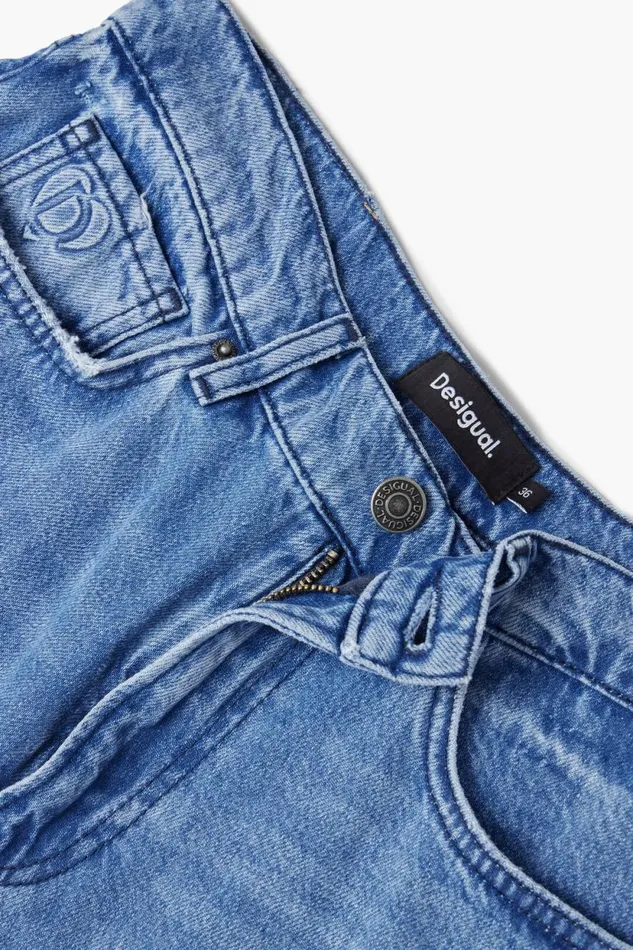 Pants Women Desigual Denim With Daisy Illustration Blue