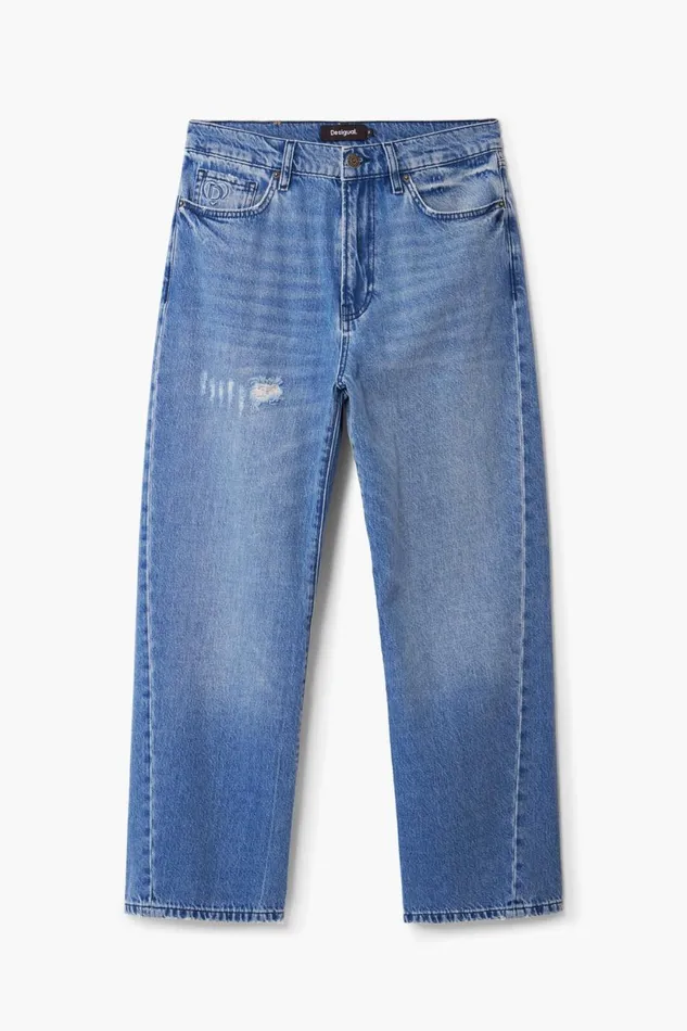 Pants Women Desigual Denim With Daisy Illustration Blue