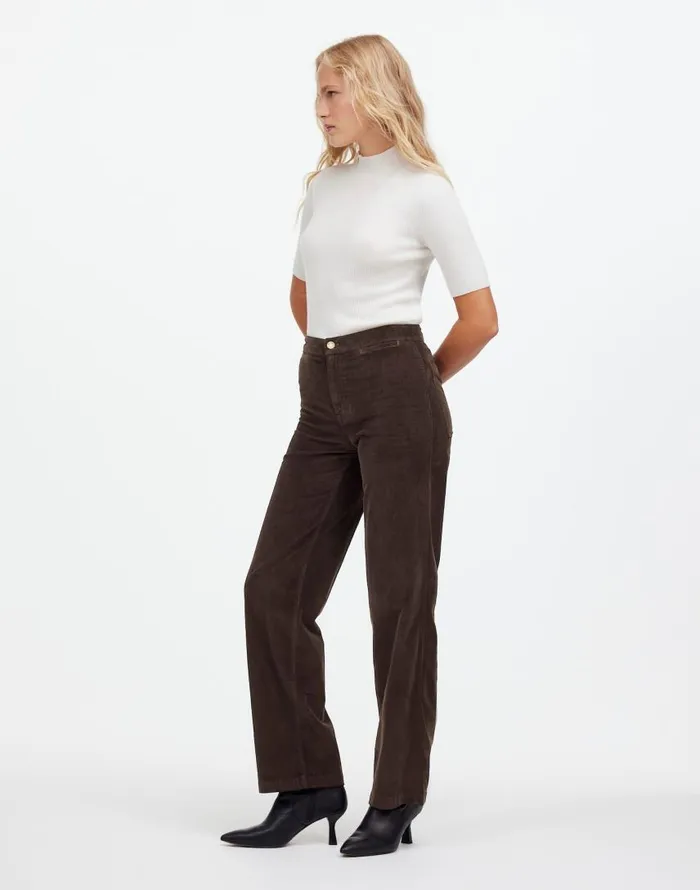 Pants Women Madewell The Emmett WideLeg Pant In Corduroy Welt Pocket Edition Dark Carob