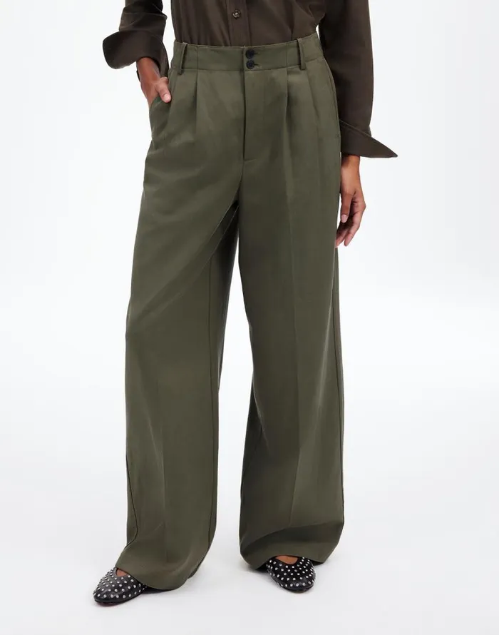 Pants Women Madewell The Harlow WideLeg Pant In Drapey Twill Faded Ivy