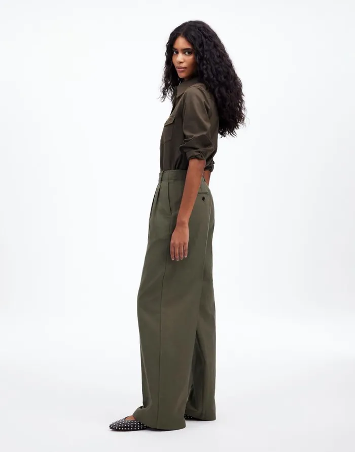 Pants Women Madewell The Harlow WideLeg Pant In Drapey Twill Faded Ivy