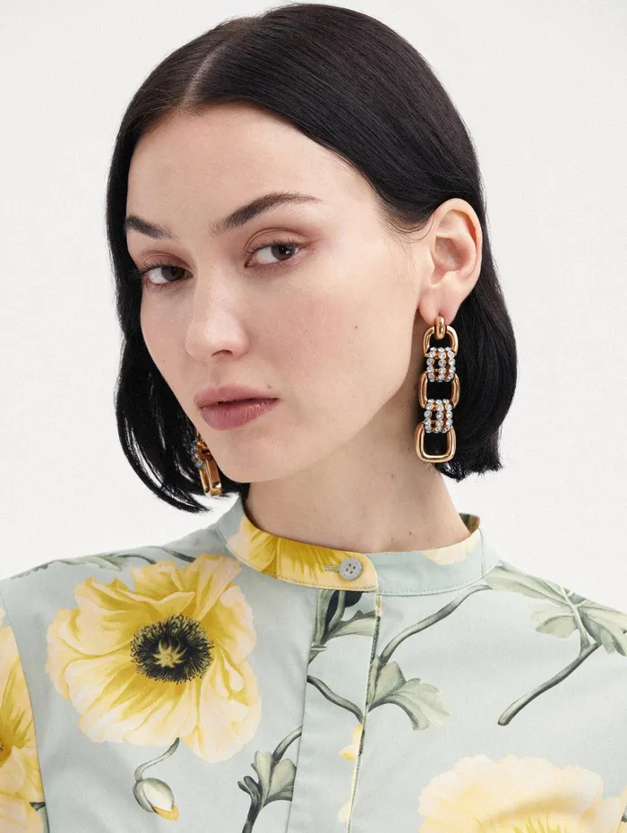 Pav Link Drop Earrings Aquamarine Women Oscar De La Renta Earrings