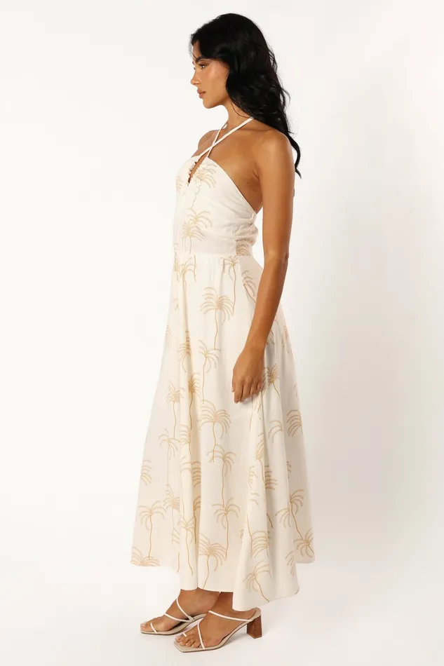 Petal and Pup Linen Dresses Women Granger Halterneck Midi Dress White Print