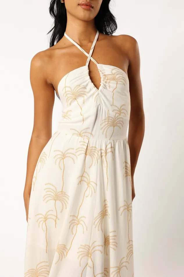 Petal and Pup Linen Dresses Women Granger Halterneck Midi Dress White Print