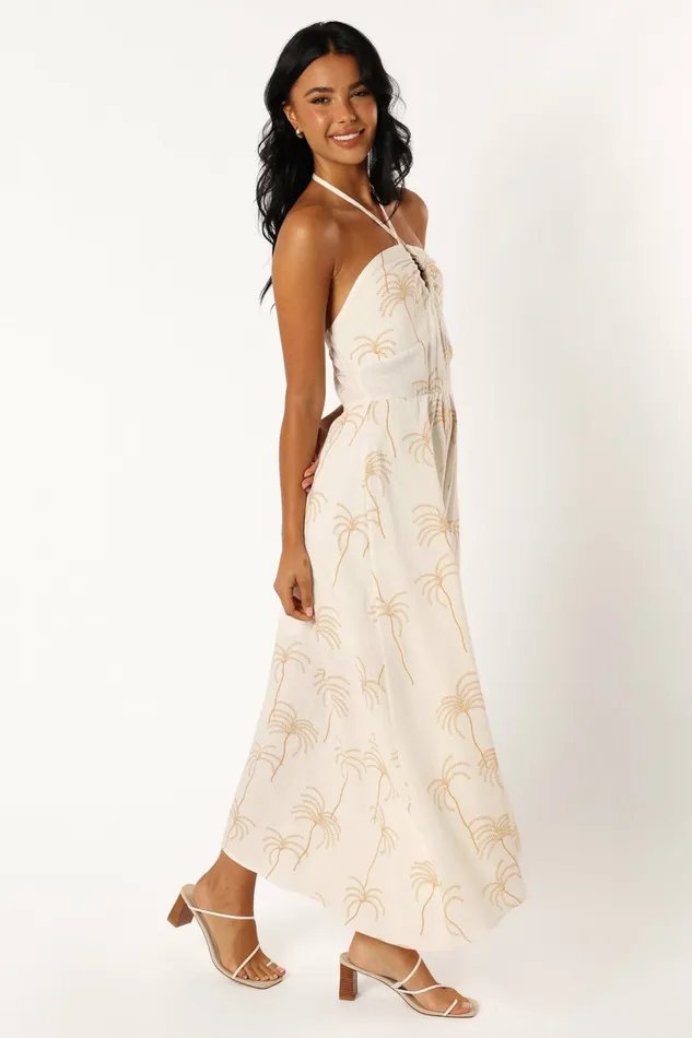 Petal and Pup Linen Dresses Women Granger Halterneck Midi Dress White Print