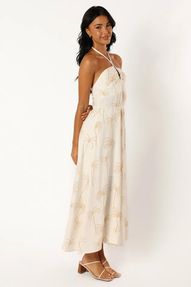 Petal and Pup Linen Dresses Women Granger Halterneck Midi Dress White Print
