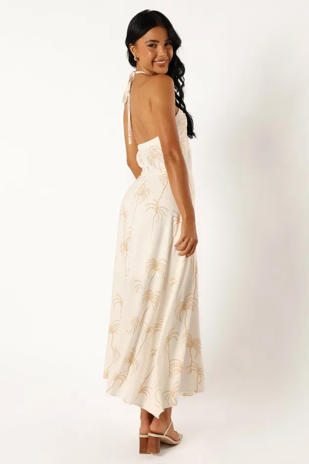 Petal and Pup Linen Dresses Women Granger Halterneck Midi Dress White Print