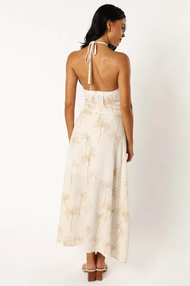 Petal and Pup Linen Dresses Women Granger Halterneck Midi Dress White Print