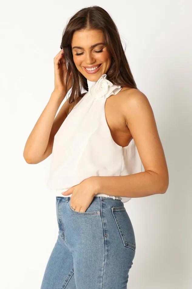 Petal and Pup Tops Women Avery Rosette Detail Top White