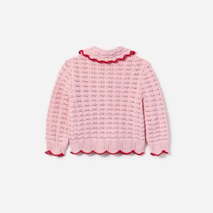 Pink Textured Heart Detail Cardigan Kids Self Portrait Knitwear Pink Textured Heart Detail Cardigan Kids Self Portrait Knitwear