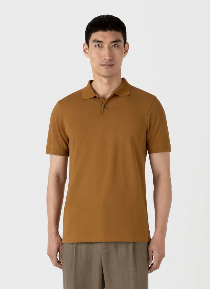 Piqu Polo Shirt Golden Brown Polo Shirts ussunspel Men Piqu Polo Shirt Golden Brown Polo Shirts ussunspel Men