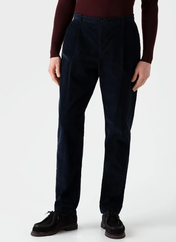 Pleated Corduroy Trouser Navy Men SUNSPEL Pants