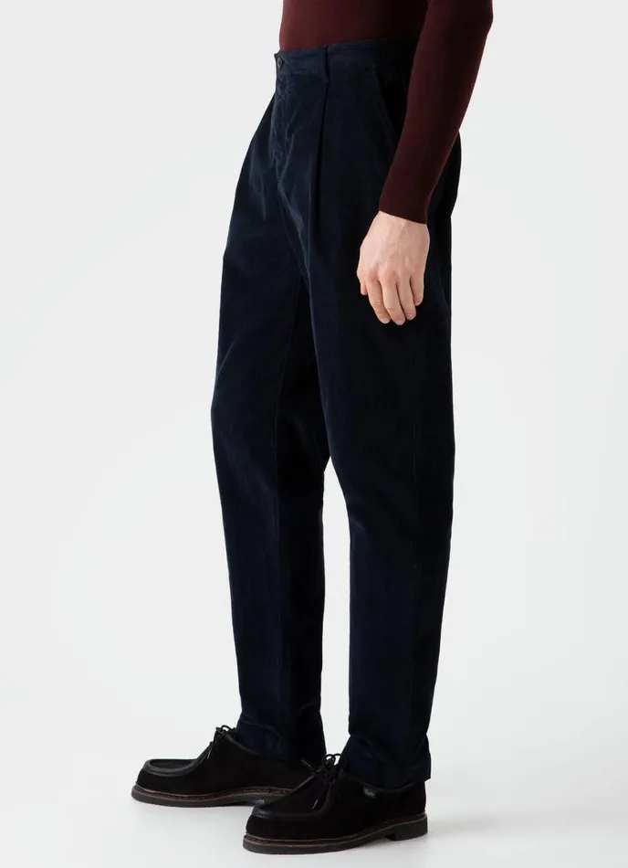 Pleated Corduroy Trouser Navy Men SUNSPEL Pants