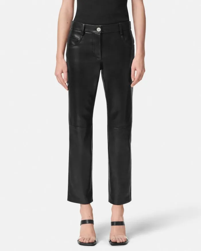 Plong Leather Crop StraightFit Pants Black Women Versace Pants and Shorts