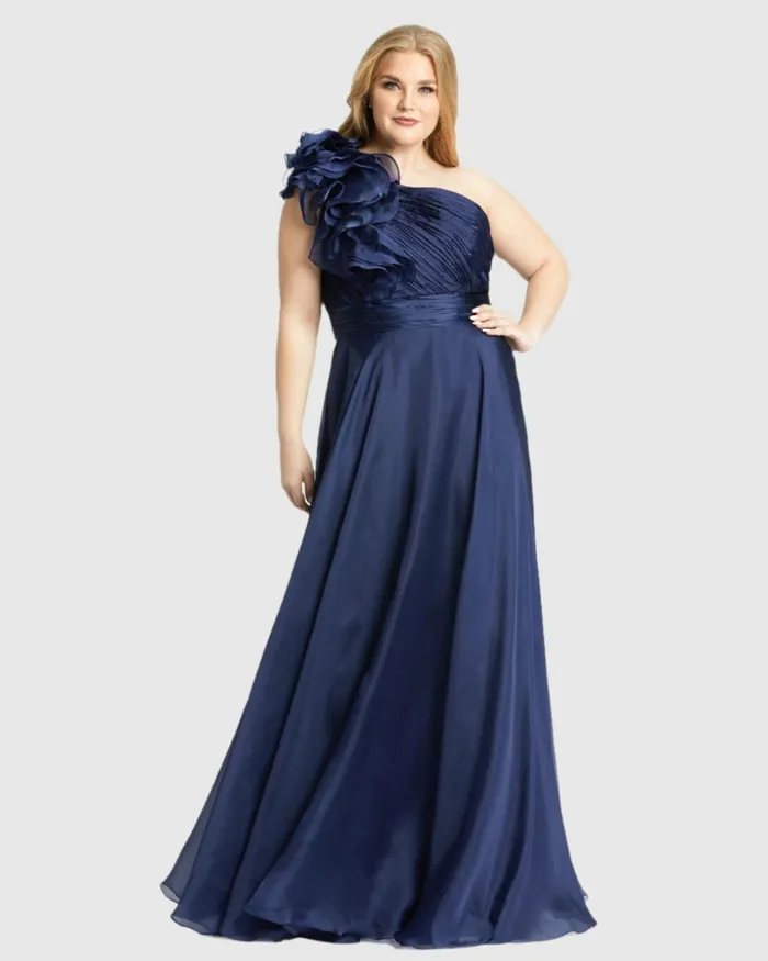 Plus Size Dresses Mac Duggal Women One Shoulder Ruffle Evening Gown Plus Midnight Plus Size Dresses Mac Duggal Women One Shoulder Ruffle Evening Gown Plus Midnight