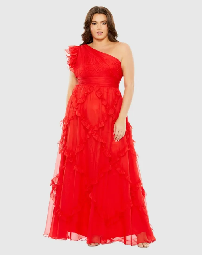 Plus Size Dresses Women Mac Duggal Ruffled One Shoulder Ruched Plus Size Dress Red Plus Size Dresses Women Mac Duggal Ruffled One Shoulder Ruched Plus Size Dress Red