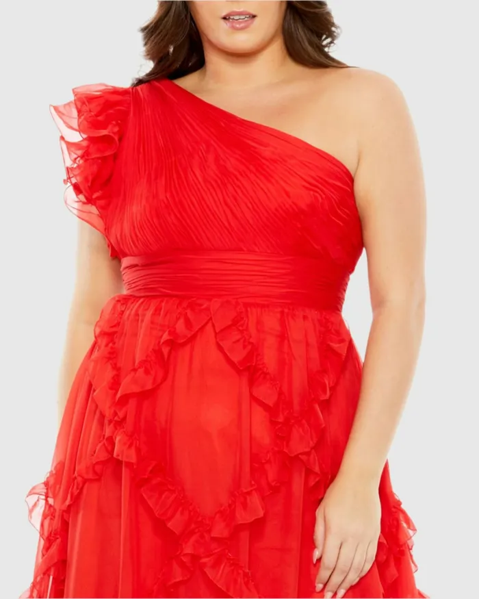 Plus Size Dresses Women Mac Duggal Ruffled One Shoulder Ruched Plus Size Dress Red Plus Size Dresses Women Mac Duggal Ruffled One Shoulder Ruched Plus Size Dress Red