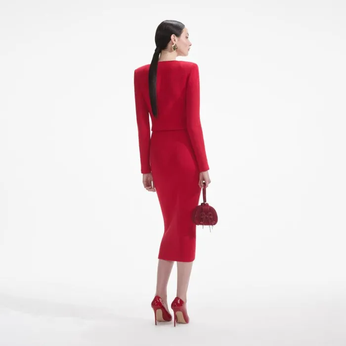 Red Knit Heart Buttoned Midi Skirt Women Self Portrait Knitwear Red Knit Heart Buttoned Midi Skirt Women Self Portrait Knitwear
