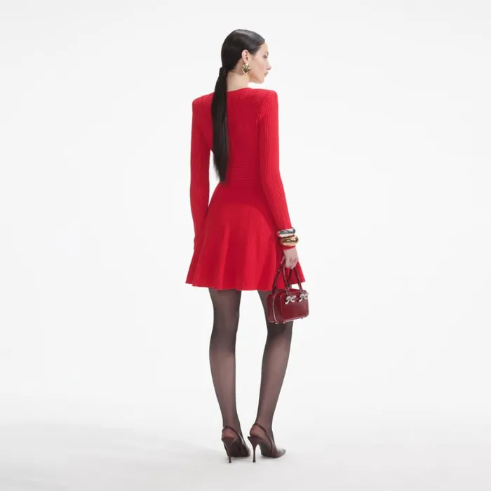 Red Pointelle Knit Mini Dress Women Self Portrait Dresses Red Pointelle Knit Mini Dress Women Self Portrait Dresses