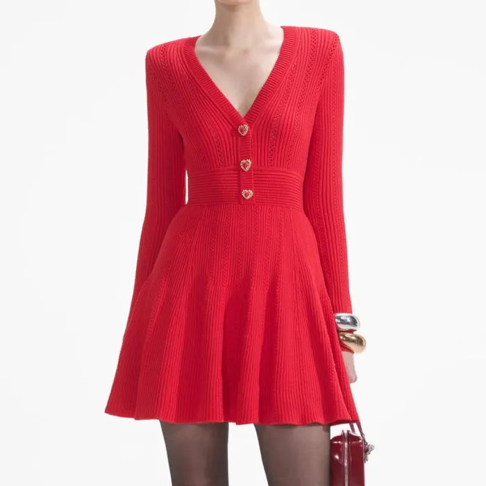 Red Pointelle Knit Mini Dress Women Self Portrait Dresses Red Pointelle Knit Mini Dress Women Self Portrait Dresses
