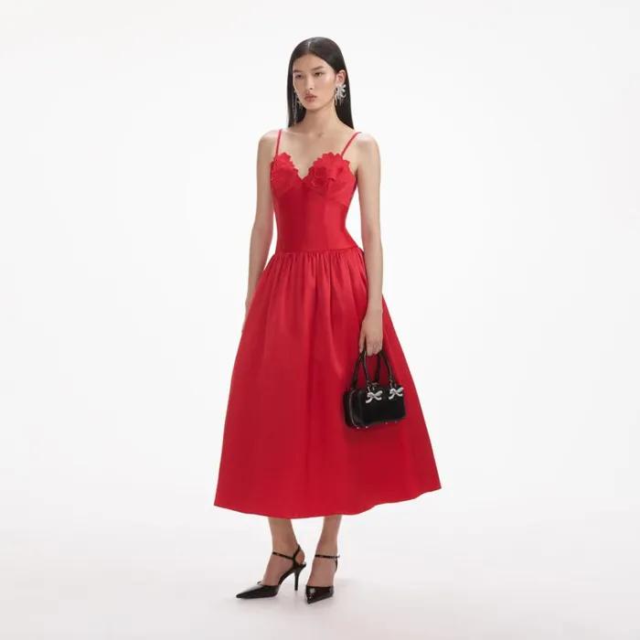 Red Taffeta Midi Dress Women Self Portrait Dresses Red Taffeta Midi Dress Women Self Portrait Dresses
