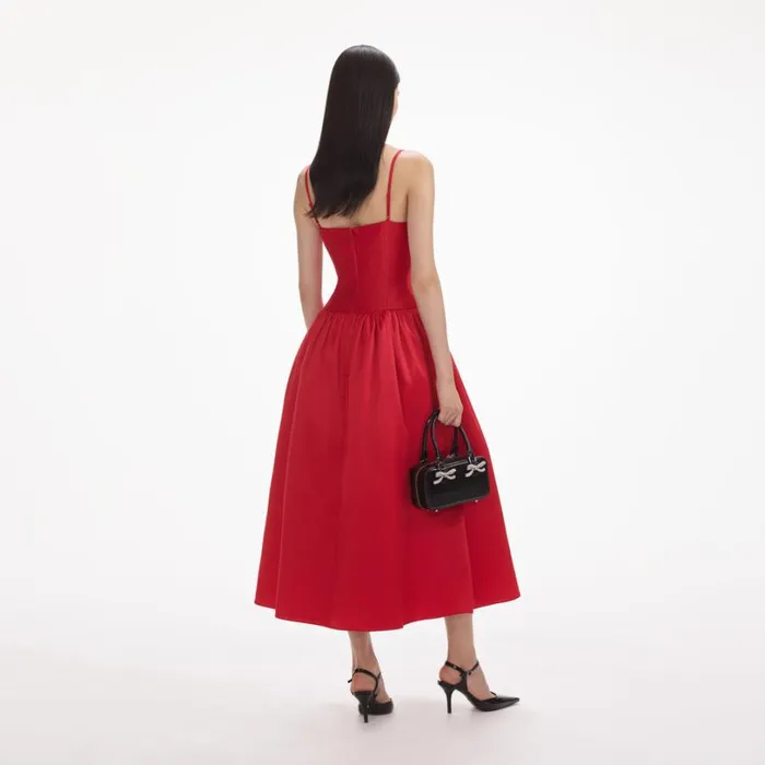 Red Taffeta Midi Dress Women Self Portrait Dresses Red Taffeta Midi Dress Women Self Portrait Dresses