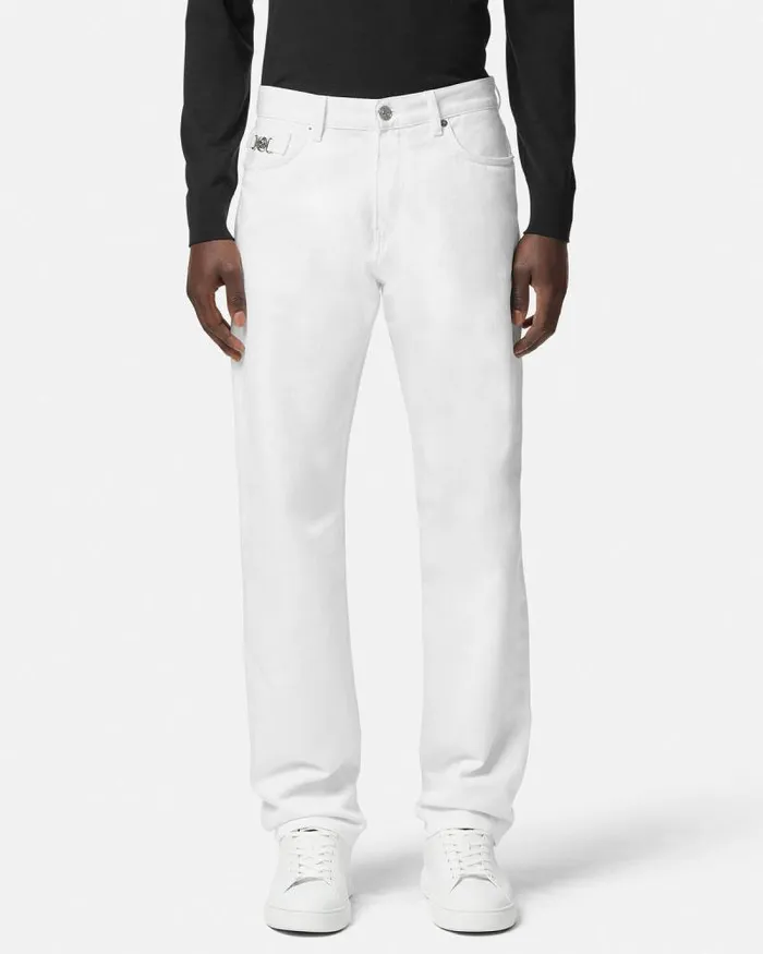 RegularFit Jeans White Men Versace Pants and Shorts