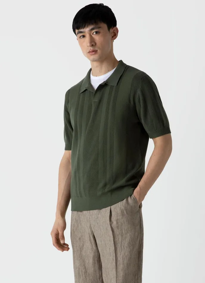 Rib Knit Polo Shirt Hunter Green Men SUNSPEL Polo Shirts